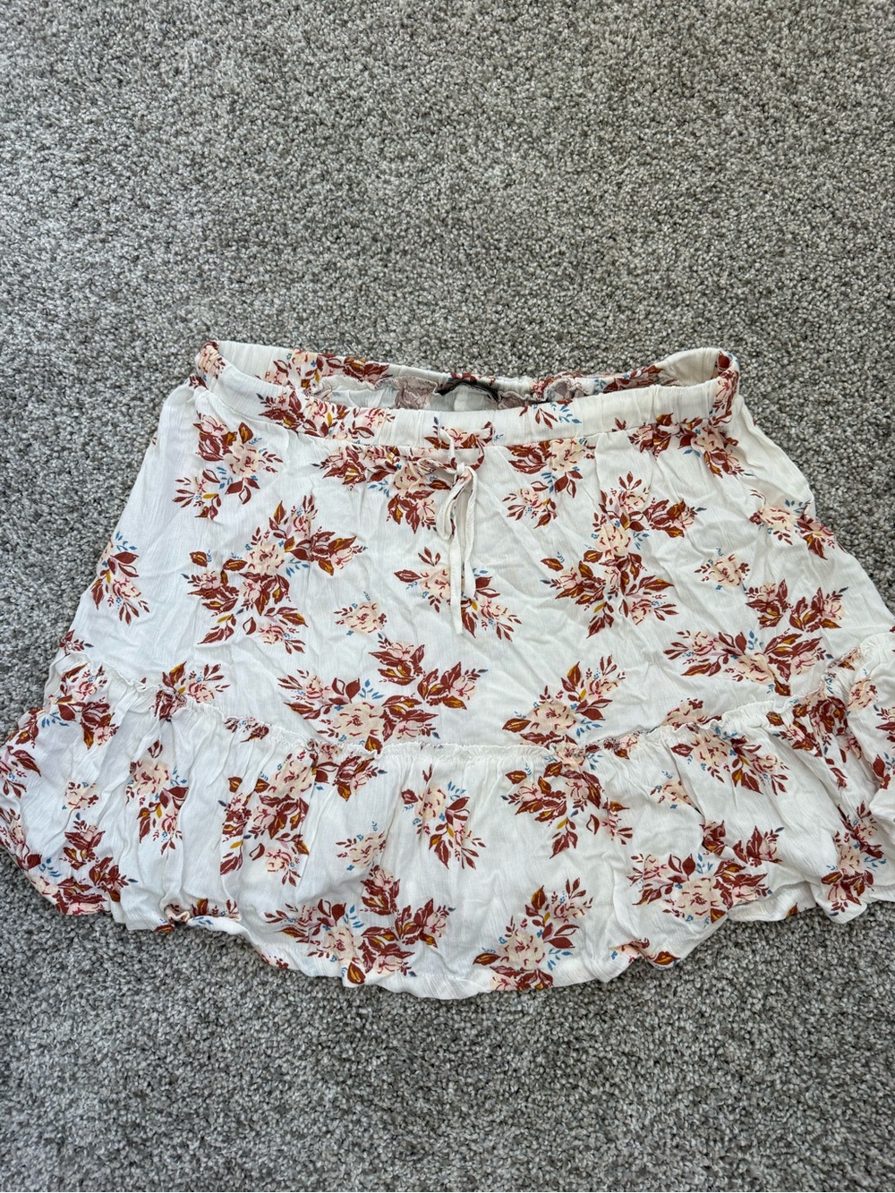 Cotton On White Mini Skirt with Rust Floral Print and Blue Accents